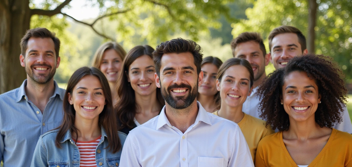 Diverse group of happy customers sharing their success